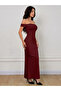 Red Off Shoulder Mermaid Hem Midi Dress - 4