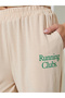 Beige Slogan Print Knitted Wide Leg Joggers - 3