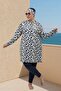 1744 Plus Size Uzunkol Hijab Swimsuit Set - Leaf Pattern Ecru - 4