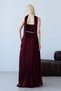 Burgundy Strapless Crystal Stone Embellished Draped Shawl Detailed Long Evening Dress - 7