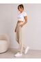 Women's Pique Woven Fabric Pocketed Sweatpants with Elastic Laces for 4 Seasons - Beige - 4