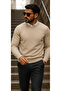 Men's Daily Trend Crew Neck Cream Knitwear Sweater - 6