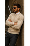 Men's Daily Trend Crew Neck Cream Knitwear Sweater - 3
