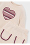 Girl's Crochet Embroidered Skirt Heart Patterned Sweatshirt Set 4932 - 4