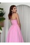 Women's Pink Halter Neck Square Neck Shirred Skirted Poplin Midi Dress - 5
