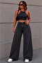 44-52 Size Stretchy Lycra Wide Leg Jeans with Spaced Stones