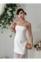 Women's White Strapless Lace Detailed Slim Fit Long Evening Dress - 5