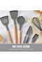 12 Piece Silicone Kitchen Utensil Set with Wooden Handles and Holder BPA Free Heat Resistant NonStick Cooking Tools Set Includes Spatulas, Ladle, Whisk, Tongs, Basting Brush & Pasta Server Grey - 5