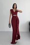 Women's Stoned Scuba Diving Fabric Double Breasted Collar Skirt Flounce Evening Dress Graduation Wedding Dress - 3