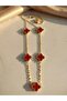 Red Enamel 5-Leaf Clover Gold Color Chain Stainless Steel Necklace