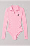 Polo Collar Embroidered Gathered Detail Zip-Up Blouse - 2