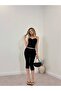 Women's Black Strappy Heart Neck Lace-Up Textured Crop Fit Blouse
