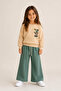 Girl's Front and Back Printed Two-Thread Brushed Sweatshirt Wide-Leg Sweatpants Set