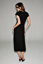 Popart women's soft and flexible fabric bicycle collar slit detailed long black dress - 4