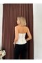 Women's White Strapless Sweetheart Neck Lace Detailed Zippered Crop Corset Blouse - 3