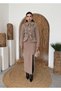 Women's Mink Skirt Suit, Textured Cashmere Belted Jacket, Slit Midi Skirt - 8