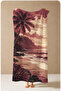 Vintage Burgundy Palm Tree Beach Towel with Beach Motif 70X150 - Digital Printed Fade-Resistant Bath Towel - 5