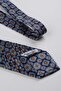 Navy Blue Motif Patterned Italian Silk Pleated Tie Est214 - 6