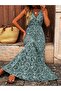 Women's sleeveless, double-breasted, collared, beltless, patterned, long supreme dress - 3