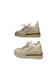 -- Leather Glitter Striped Anatomical Lace-Up Women's Sneaker Beige - 3