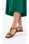 Lamis Women's Sandals Flat Sole T-Strap Stone Detailed Ankle Buckle Square Toe Casual Summer - 3