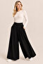 Comfortable Wide Leg Black Trousers with Elastic Waist 1620