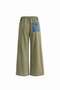 Blue Khaki Contrast Fabric Ripped Denim Wide Leg Pants 19062 - 2