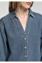 Oversize Fit Classic Collar Plain Women's Light Indigo Denim Long Sleeve Shirt - 4