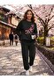 Women's Sakura Printed Crew Neck Tracksuit Set Oversize