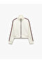 Regular Fit Stand Collar Long Sleeve Zippered Sweatshirt with Embellished Ribbon Detail