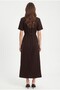 Women's New Alisa Belted Gold Buttoned Long Woven Brown Shirt Dress - 5