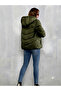 Women's Khaki Hooded Puffer Coat - 5