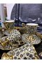 Khaki Leopard Pattern Footed Porcelain Cup Set - 7
