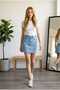 New Without Slits Ice Blue Color Denim Short Jeans Skirt with Pockets