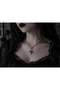 Red Detailed Gothic Symbol Figured Necklace – Silver Color Chain Accessory