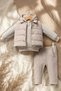 Baby Boy Dusty Blue Corduroy Hooded Vest, Plaid Sweatshirt and Trousers 3-Piece Combination Set - 2