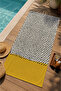 Black and White Micro Geometric Patterned Mustard Border 70X150 Beach Towel - Digital Printed Fade-Resistant Bath Towel - 3