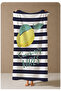 Navy Blue White Striped Lemon Text Detailed 70X150 Beach Towel - Digital Printed Fade-Resistant Bath Towel - 4