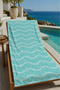 Mint Green White Wavy Striped Patterned 70X150 Beach Towel - Cotton Bath Towel