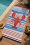 Blue White Orange Striped Red Lobster Patterned 70X150 Beach Towel - Digital Printed Fade-Resistant Bath Towel - 3