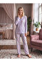Women's Heart Pattern Pajama Set Long Sleeve Buttoned Comfortable Home Wear Set