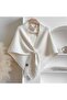 Women's triangle scarf white/brown striped knit warm outerwear. - 3