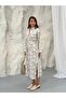 Floral Jacquard Buttoned Belted Shirt Dress 9116 - Mink - 6