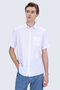 White Comfort Fit Button-Down Collar Short Sleeve Cotton Linen Blend Shirt - 3