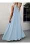 Women's Off-The-Shoulder Halter Neck Long Viscose Dress with Accessory Detail and Without Belt - 4