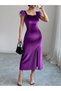 Women's Square Neck Shoulder Detail Stylish Dress - 3