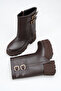 Women's Casual Belted Double Buckle Comfortable Stylish Heloise Brown Rustic Wedge Heeled Boots - 4