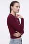 Women's crew neck gold button detailed knit cardigan - 3