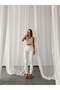 Women's White High Waist Mom Jean Pants with Five Pockets Regular Length - 3