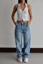 Women's Light Blue Lasered High Waist Balloon Fit Laser Patterned Light Blue Jean Trousers - 3